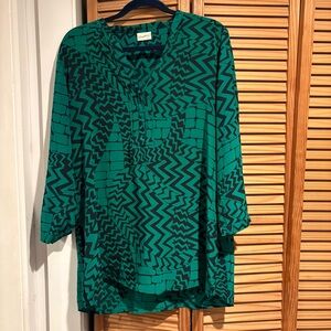 Christina Vintage 100% Silk Emerald Geometric Tunic Size XL Career Work Wear